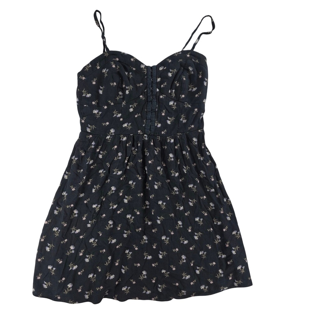 American Eagle Women Small Black Floral Sundress Hook Front‎ Smocked Back Fairy